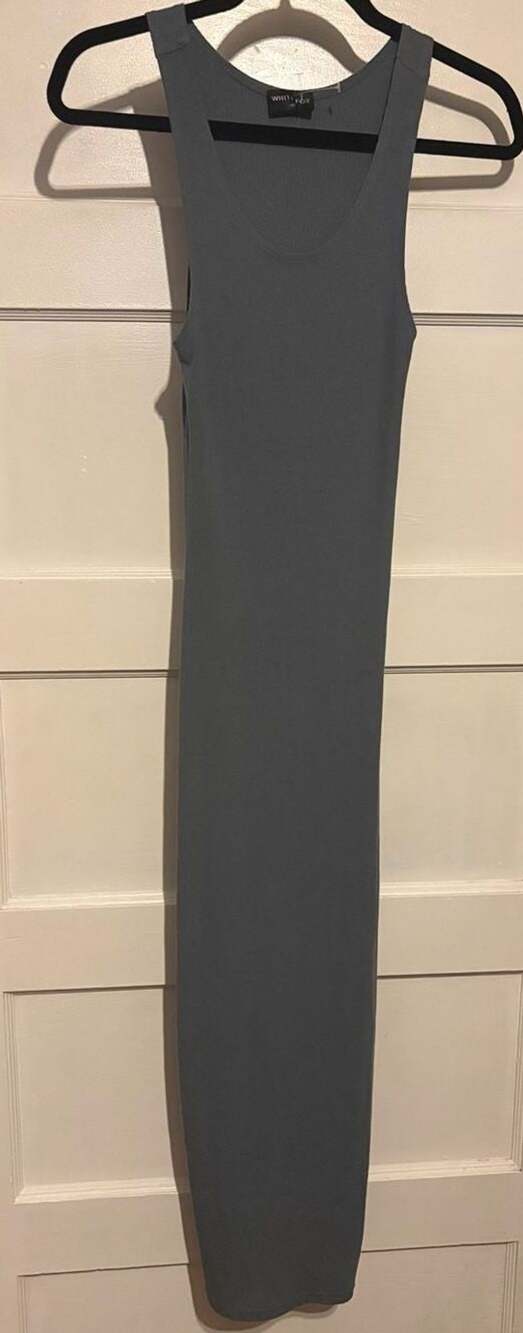 White Fox Boutique Midi Dress Size XS Gray Ribbed Tank Bodycon